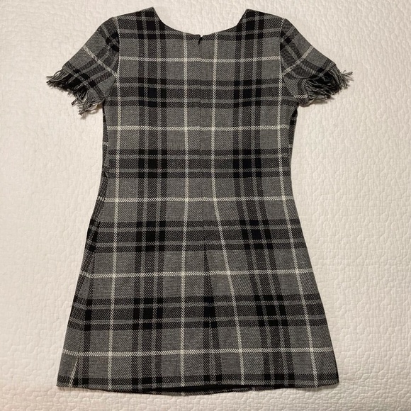 Amanda Uprichard Black and Gray Tweed Sheath Midi Dress | Short Sleeves | Fringe - Picture 3 of 12